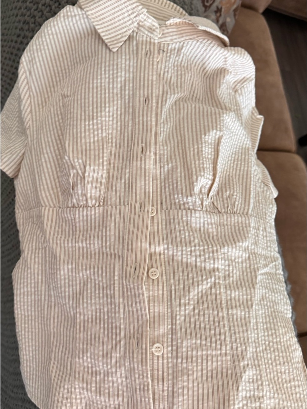 Altar'd State Ivory and Tan Striped Button Shirt